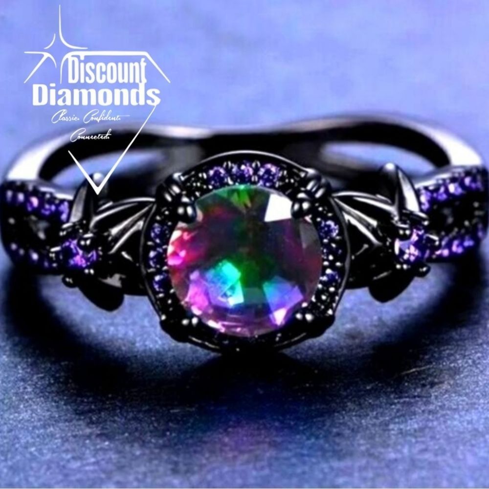 Mystic Rainbow Fire Topaz Cocktail Ring  14K Black Gold Plating over 925 Silver